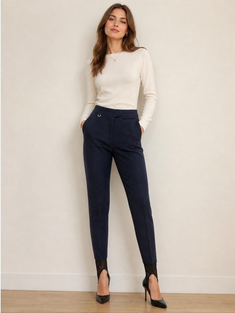 Forte Vintage Navy Wool Blend Stirrup Pants Size 10 Regular